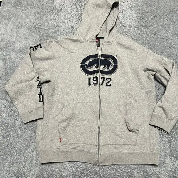 ECKO Hoodie Mens XXL Zip Hoody Sweatshirt Gray Distressed * - Picture 1 of 9
